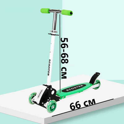 Самокат детский трехколесный Scooter, светящиеся колеса, зеленый арт. smk2