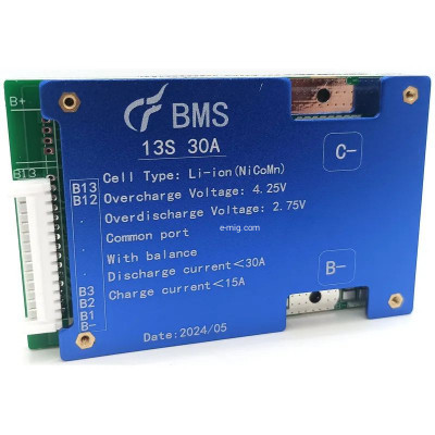 Плата защиты литиевой батареи li-ion 48V BMS 13S-30A с балансиром напряжения арт. 13S30A