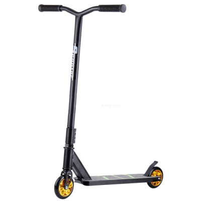 Самокат трюковый экстремальный Kickscooter черный с золотыми колесами арт. smk7